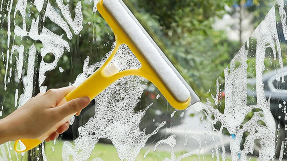 3 in 1 Window Cleaning Squeegee Multi Function Glass Mirror Wiper with Spray Bottle Microfiber Scrub Household Car Cleaner Tools